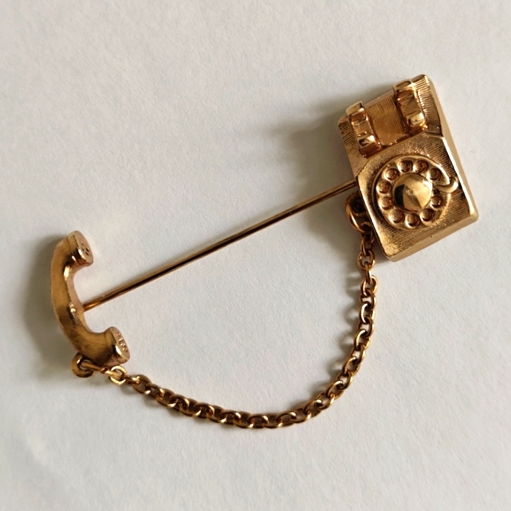 Vintage 80s Avon Gold Rotary Telephone Pin Brooch - Picture 6 of 6